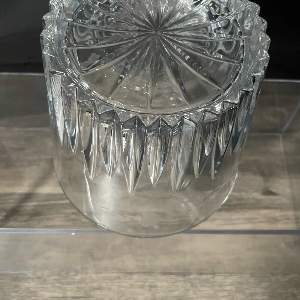 Princess House Heritage Etched Floral‎ Cut Glass Ice Bucket Clear Barware 5.25
